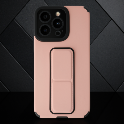 Apple İphone 13 Pro Max Kılıf Mega Standlı Silikon - Pudra