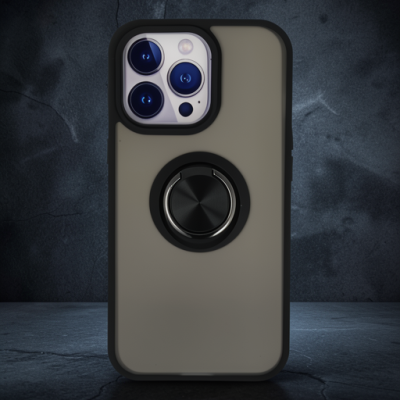 Apple İphone 13 Pro Max Kılıf Montreal Yüzüklü Silikon Kapak - Siyah
