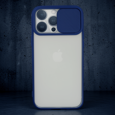 Apple İphone 13 Pro Max Kılıf Palm Buzlu Kamera Sürgülü Silikon - Lacivert
