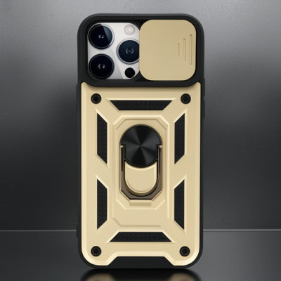 Apple İphone 13 Pro Max Kılıf Pars Lens Yüzüklü Silikon - Gold