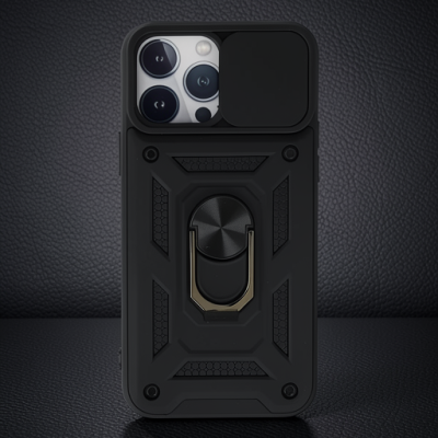 Apple İphone 13 Pro Max Kılıf Pars Lens Yüzüklü Silikon - Siyah