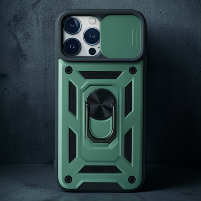 Apple İphone 13 Pro Max Kılıf Pars Lens Yüzüklü Silikon - Yeşil