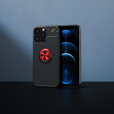 Apple İphone 13 Pro Max Kılıf Range Yüzüklü Silikon - Siyah-kırmızı
