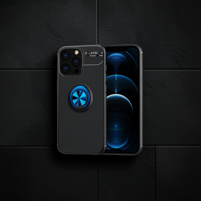 Apple İphone 13 Pro Max Kılıf Range Yüzüklü Silikon - Siyah-mavi