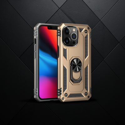 Apple İphone 13 Pro Max Kılıf Sofya Yüzüklü Silikon Kapak - Gold