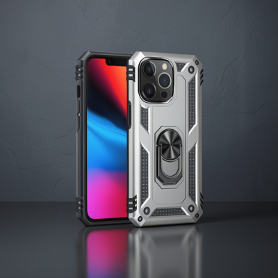 Apple İphone 13 Pro Max Kılıf Sofya Yüzüklü Silikon Kapak - Gümüş