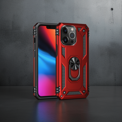 Apple İphone 13 Pro Max Kılıf Sofya Yüzüklü Silikon Kapak - Kırmızı