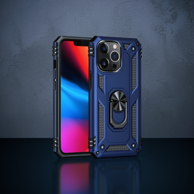 Apple İphone 13 Pro Max Kılıf Sofya Yüzüklü Silikon Kapak - Lacivert
