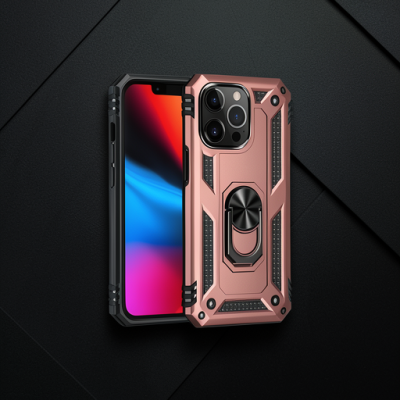 Apple İphone 13 Pro Max Kılıf Sofya Yüzüklü Silikon Kapak - Rose
