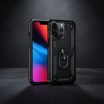 Apple İphone 13 Pro Max Kılıf Sofya Yüzüklü Silikon Kapak - Siyah
