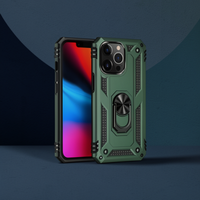 Apple İphone 13 Pro Max Kılıf Sofya Yüzüklü Silikon Kapak - Yeşil