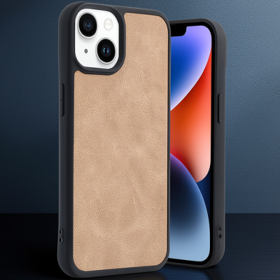 Apple İphone 14 Kılıf Aras Deri Kapak - Pudra