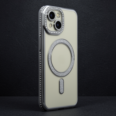 Apple İphone 14 Kılıf Joke Simli Magneticsafe Kılıf - Gri