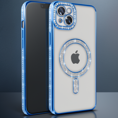 Apple İphone 14 Kılıf Joke Simli Magneticsafe Kılıf - Mavi