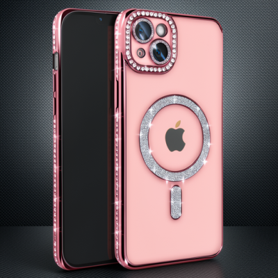 Apple İphone 14 Kılıf Joke Simli Magneticsafe Kılıf - Pembe