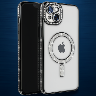 Apple İphone 14 Kılıf Joke Simli Magneticsafe Kılıf - Siyah