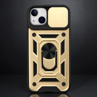 Apple İphone 14 Kılıf Pars Lens Yüzüklü Silikon - Gold