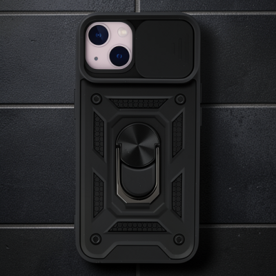 Apple İphone 14 Kılıf Pars Lens Yüzüklü Silikon - Siyah