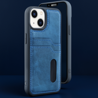 Apple İphone 14 Kılıf Sara Kartvizitli Deri Kılıf - Lacivert