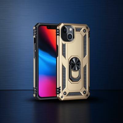 Apple İphone 14 Kılıf Sofya Yüzüklü Silikon Kapak - Gold