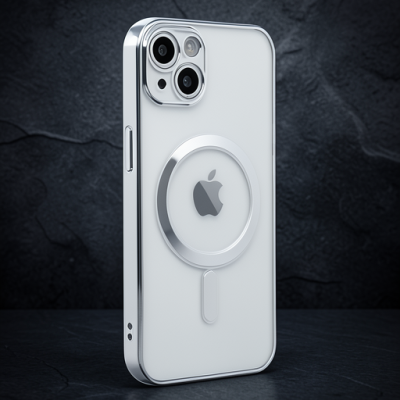 Apple İphone 14 Plus Kılıf Magneticsafe Lazer Silikon - Gümüş