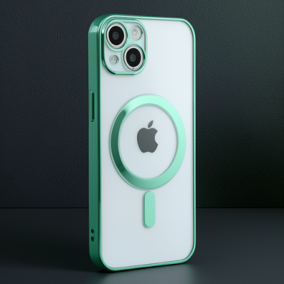 Apple İphone 14 Plus Kılıf Magneticsafe Lazer Silikon - Haki Yeşil