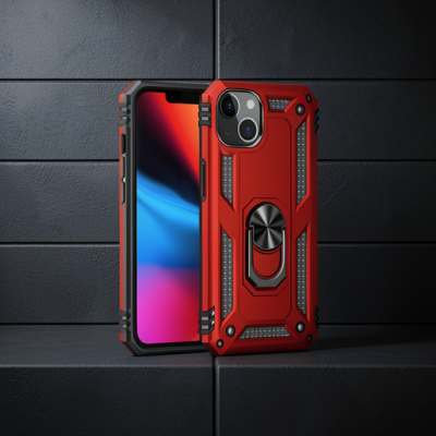Apple İphone 14 Plus Kılıf Sofya Yüzüklü Silikon Kapak - Kırmızı