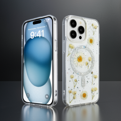 Apple İphone 14 Pro Kılıf Daisy Simli Magsafe Kapak - Gümüş