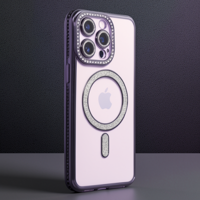 Apple İphone 14 Pro Kılıf Joke Simli Magneticsafe Kılıf - Derin Mor
