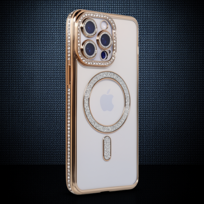 Apple İphone 14 Pro Kılıf Joke Simli Magneticsafe Kılıf - Gold
