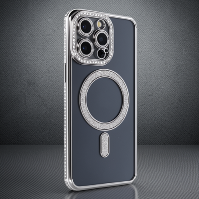 Apple İphone 14 Pro Kılıf Joke Simli Magneticsafe Kılıf - Gri