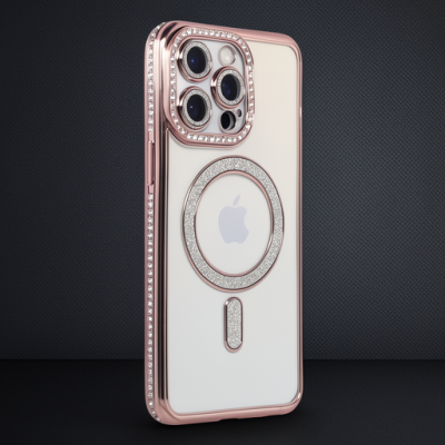 Apple İphone 14 Pro Kılıf Joke Simli Magneticsafe Kılıf - Pembe
