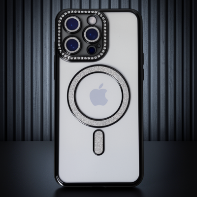 Apple İphone 14 Pro Kılıf Joke Simli Magneticsafe Kılıf - Siyah