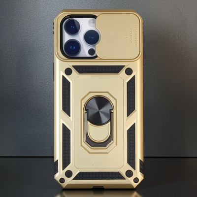 Apple İphone 14 Pro Kılıf Pars Lens Yüzüklü Silikon - Gold