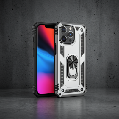 Apple İphone 14 Pro Kılıf Sofya Yüzüklü Silikon Kapak - Gümüş