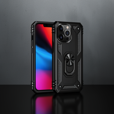 Apple İphone 14 Pro Kılıf Sofya Yüzüklü Silikon Kapak - Siyah