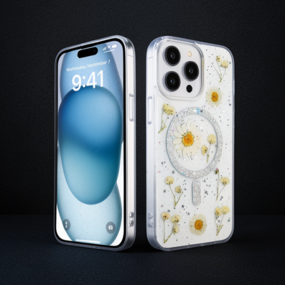 Apple İphone 14 Pro Max Kılıf Daisy Simli Magsafe Kapak - Gümüş