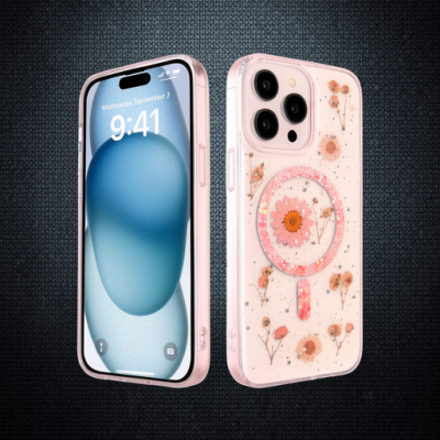 Apple İphone 14 Pro Max Kılıf Daisy Simli Magsafe Kapak - Pembe