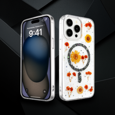 Apple İphone 14 Pro Max Kılıf Daisy Simli Magsafe Kapak - Siyah