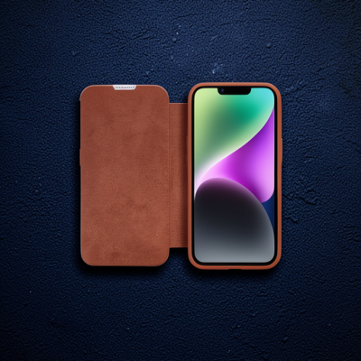 Apple İphone 14 Pro Max Kılıf Dolpin Kapaklı - Kahverengi