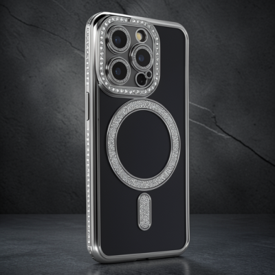 Apple İphone 14 Pro Max Kılıf Joke Simli Magneticsafe Kılıf - Gri