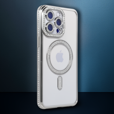 Apple İphone 14 Pro Max Kılıf Joke Simli Magneticsafe Kılıf - Gümüş