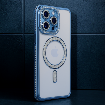 Apple İphone 14 Pro Max Kılıf Joke Simli Magneticsafe Kılıf - Mavi