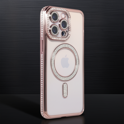 Apple İphone 14 Pro Max Kılıf Joke Simli Magneticsafe Kılıf - Pembe