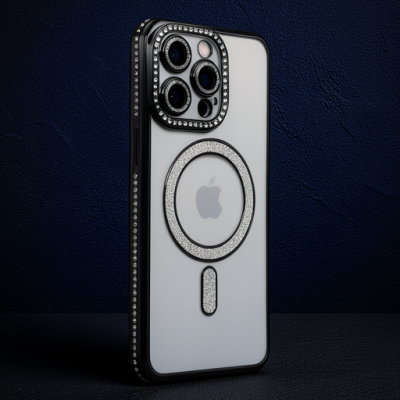 Apple İphone 14 Pro Max Kılıf Joke Simli Magneticsafe Kılıf - Siyah