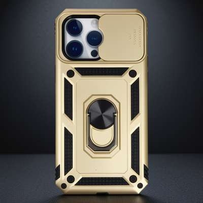 Apple İphone 14 Pro Max Kılıf Pars Lens Yüzüklü Silikon - Gold