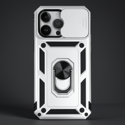 Apple İphone 14 Pro Max Kılıf Pars Lens Yüzüklü Silikon - Gümüş