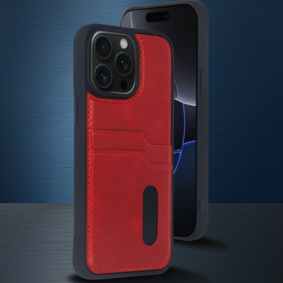 Apple İphone 14 Pro Max Kılıf Sara Kartvizitli Deri Kılıf - Kırmızı