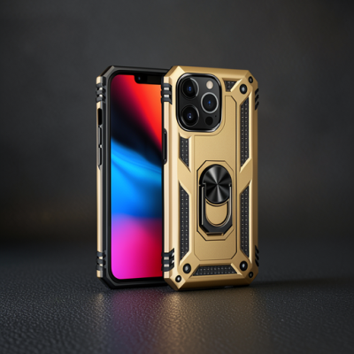 Apple İphone 14 Pro Max Kılıf Sofya Yüzüklü Silikon Kapak - Gold