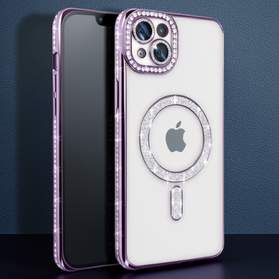 Apple İphone 15 Kılıf Joke Simli Magneticsafe Kılıf - Derin Mor